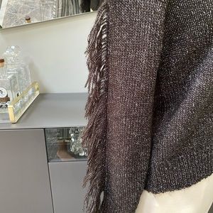 W BY WORTH BROWN FRINGE SWEATER S